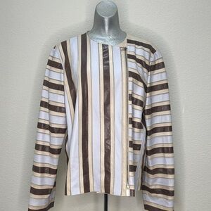 Lafayette 148 New York Aerial Blue Multi Striped Zip Leather Jacket XL